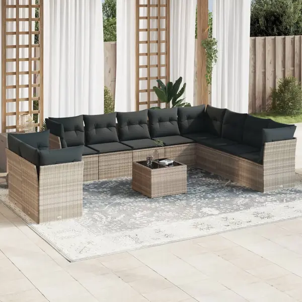 Gossi set canapele de gradina cu perne, 11 piese, gri, poliratan
