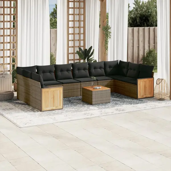 Gossi set canapele de gradina cu perne, 11 piese, gri, poliratan