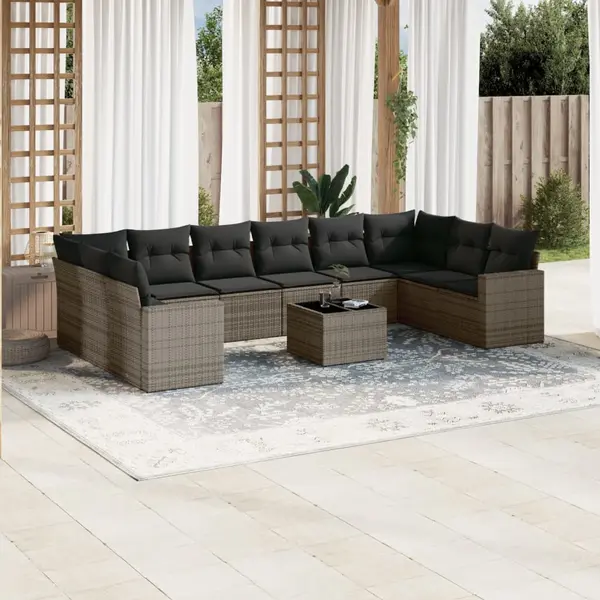 Gossi set canapele de gradina cu perne, 11 piese, gri, poliratan