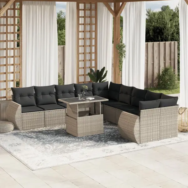 Gossi set canapele de gradina cu perne, 11 piese, gri, poliratan