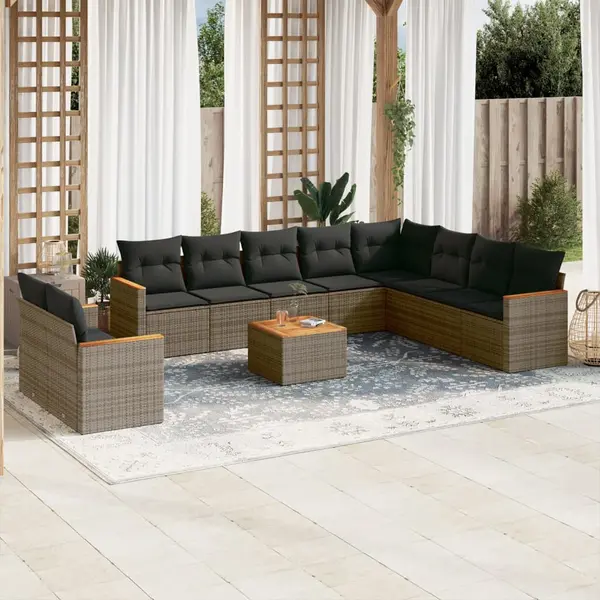Gossi set canapele de gradina cu perne, 11 piese, gri, poliratan