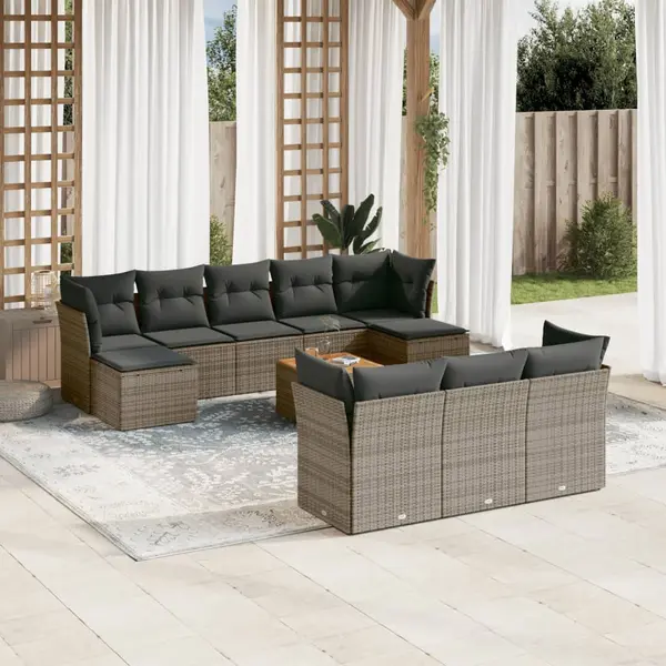 Gossi set canapele de gradina cu perne, 11 piese, gri, poliratan