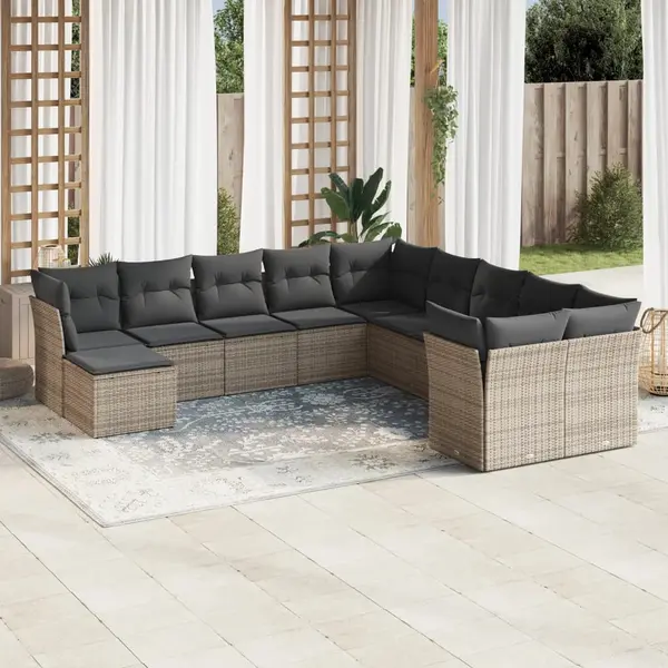Gossi set canapele de gradina cu perne, 11 piese, gri, poliratan