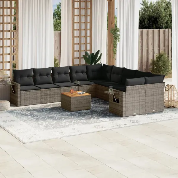 Gossi set canapele de gradina cu perne, 11 piese, gri, poliratan