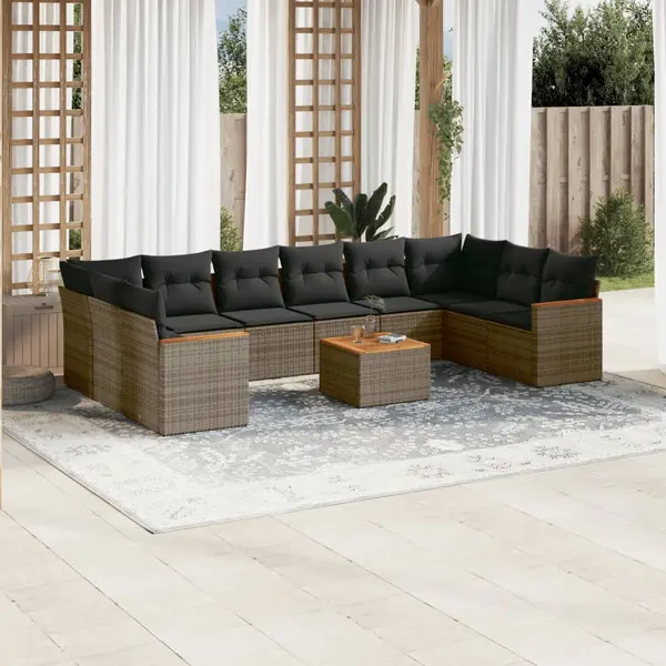 Gossi set canapele de gradina cu perne, 11 piese, gri, poliratan
