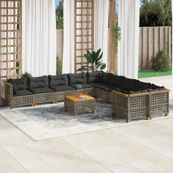 Gossi set canapele de gradina cu perne, 11 piese, gri, poliratan