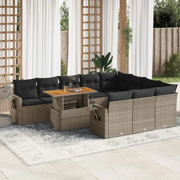 Gossi set canapele de gradina cu perne, 11 piese, gri, poliratan