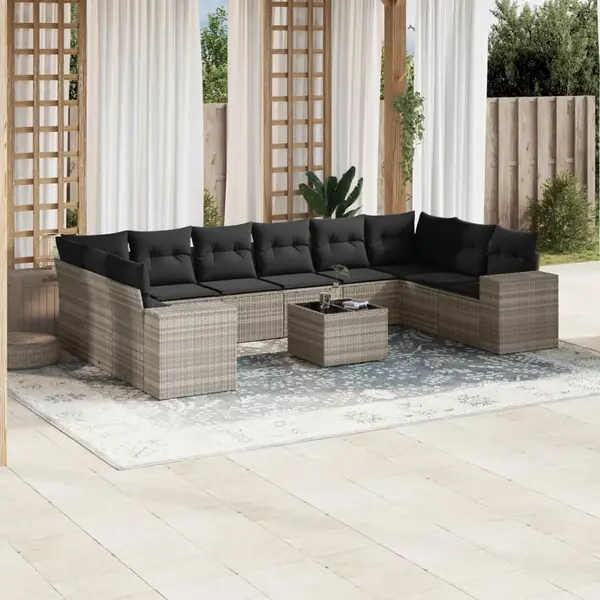 Gossi set canapele de gradina cu perne, 11 piese, gri, poliratan