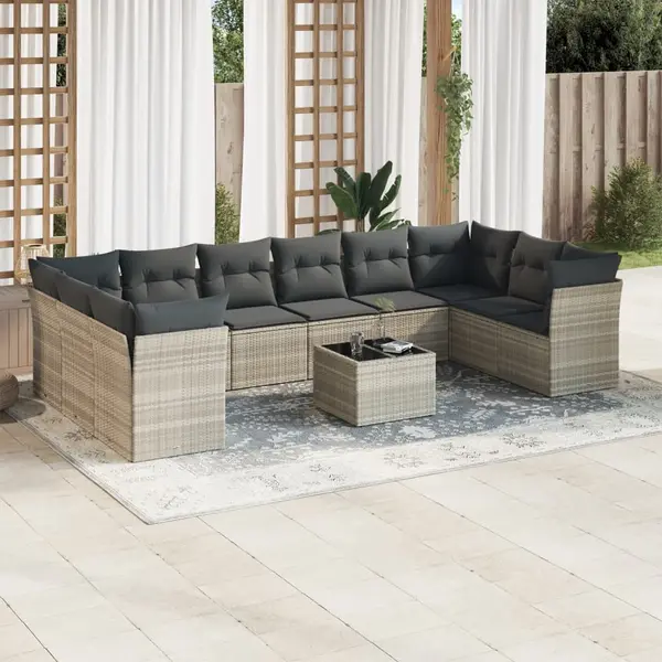 Gossi set canapele de gradina cu perne, 11 piese, gri, poliratan