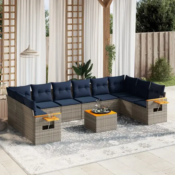 Gossi set canapele de gradina cu perne, 11 piese, gri, poliratan