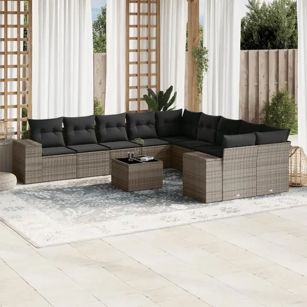 Gossi set canapele de gradina cu perne, 11 piese, gri, poliratan