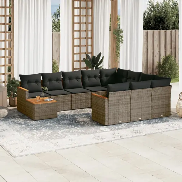 Gossi set canapele de gradina cu perne, 11 piese, gri, poliratan