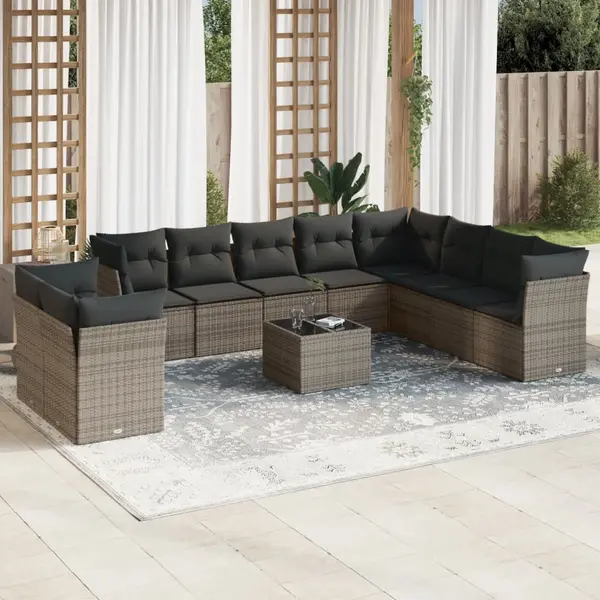 Gossi set canapele de gradina cu perne, 11 piese, gri, poliratan
