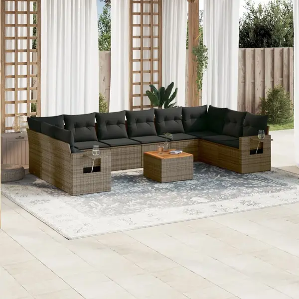 Gossi set canapele de gradina cu perne, 11 piese, gri, poliratan