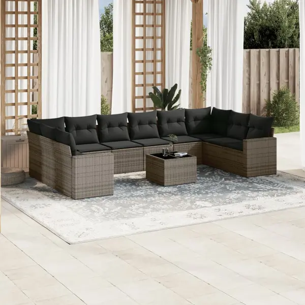 Gossi set canapele de gradina cu perne, 11 piese, gri, poliratan
