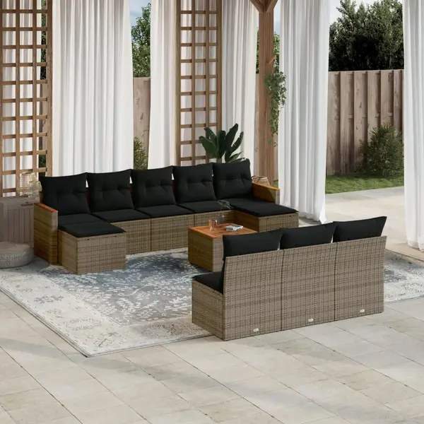 Gossi set canapele de gradina cu perne, 11 piese, gri, poliratan