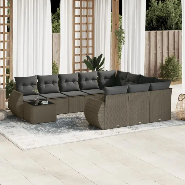 Gossi set canapele de gradina cu perne, 11 piese, gri, poliratan