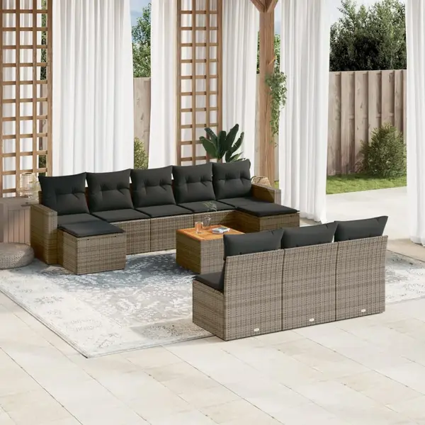 Gossi set canapele de gradina cu perne, 11 piese, gri, poliratan