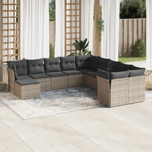 Gossi set canapele de gradina cu perne, 11 piese, gri, poliratan