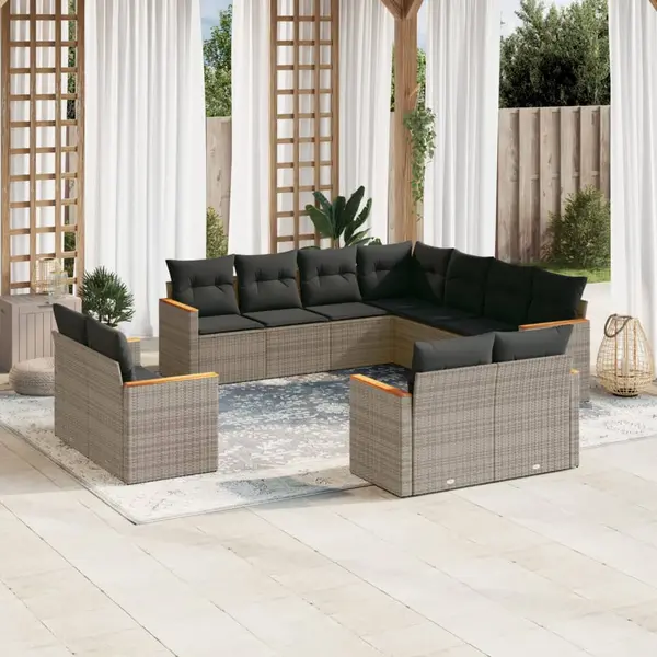 Gossi set canapele de gradina cu perne, 11 piese, gri, poliratan