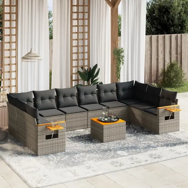 Gossi set canapele de gradina cu perne, 11 piese, gri, poliratan