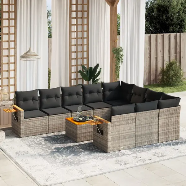 Gossi set canapele de gradina cu perne, 11 piese, gri, poliratan