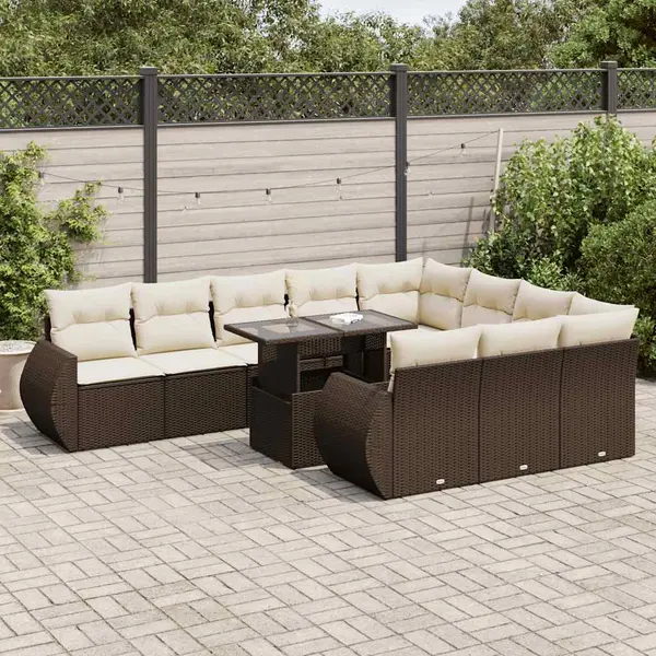 Gossi set canapele de gradina cu perne, 11 piese, maro, poliratan
