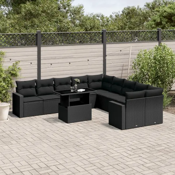 Gossi set canapele de gradina cu perne, 11 piese, negru, poliratan