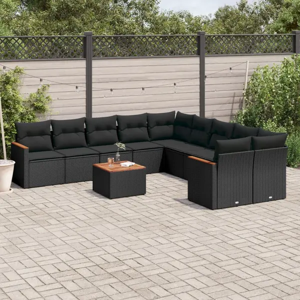 Gossi set canapele de gradina cu perne, 11 piese, negru, poliratan