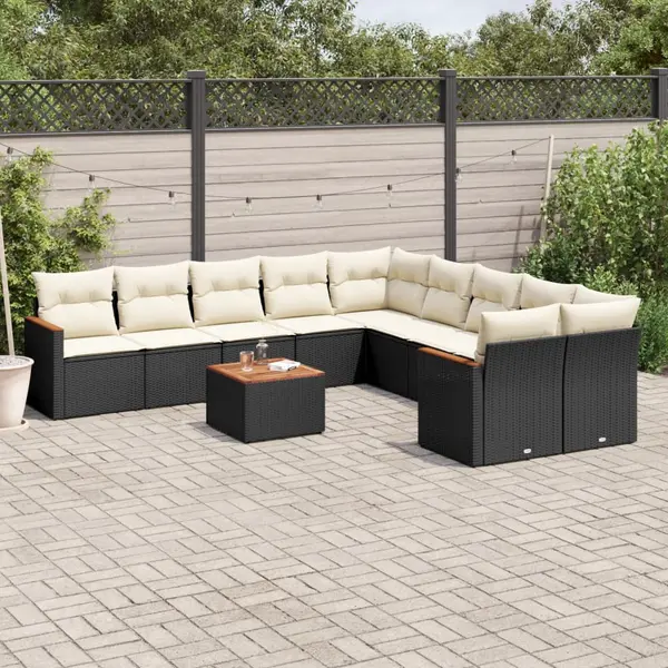 Gossi set canapele de gradina cu perne, 11 piese, negru, poliratan