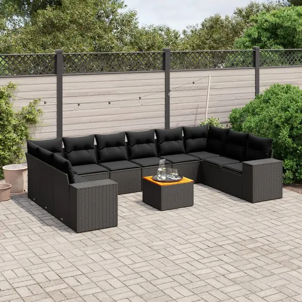 Gossi set canapele de gradina cu perne, 11 piese, negru, poliratan