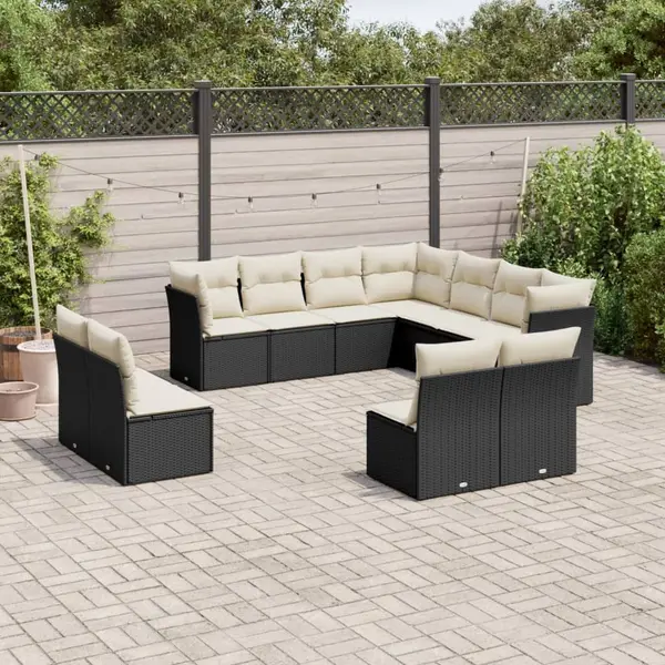 Gossi set canapele de gradina cu perne, 11 piese, negru, poliratan