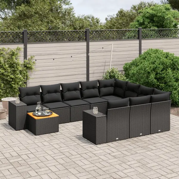 Gossi set canapele de gradina cu perne, 11 piese, negru, poliratan