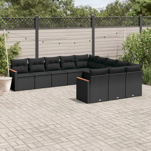 Gossi set canapele de gradina cu perne, 11 piese, negru, poliratan