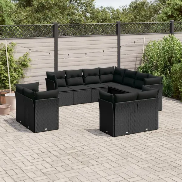 Gossi set canapele de gradina cu perne, 11 piese, negru, poliratan