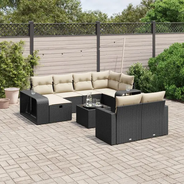 Gossi set canapele de gradina cu perne, 11 piese, negru, poliratan