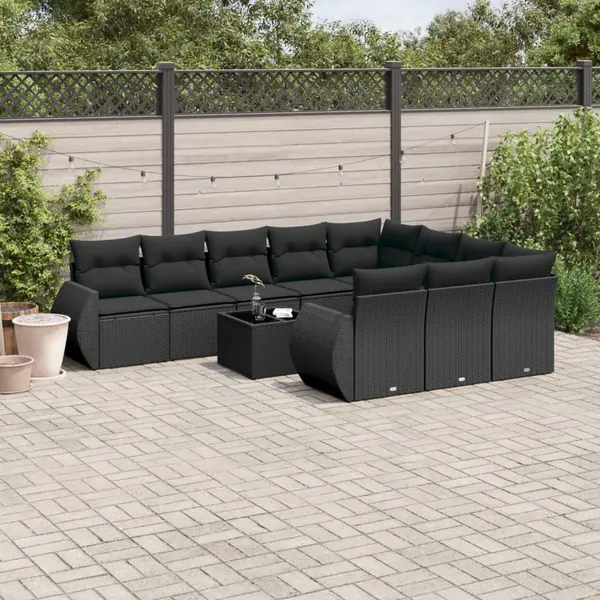 Gossi set canapele de gradina cu perne, 11 piese, negru, poliratan