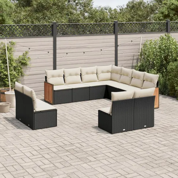 Gossi set canapele de gradina cu perne, 11 piese, negru, poliratan