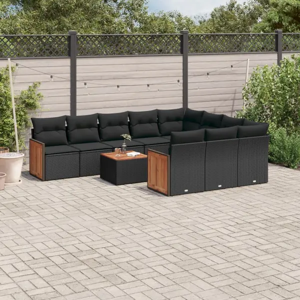 Gossi set canapele de gradina cu perne, 11 piese, negru, poliratan