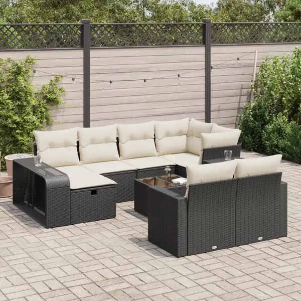 Gossi set canapele de gradina cu perne, 11 piese, negru, poliratan