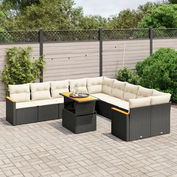 Gossi set canapele de gradina cu perne, 11 piese, negru, poliratan