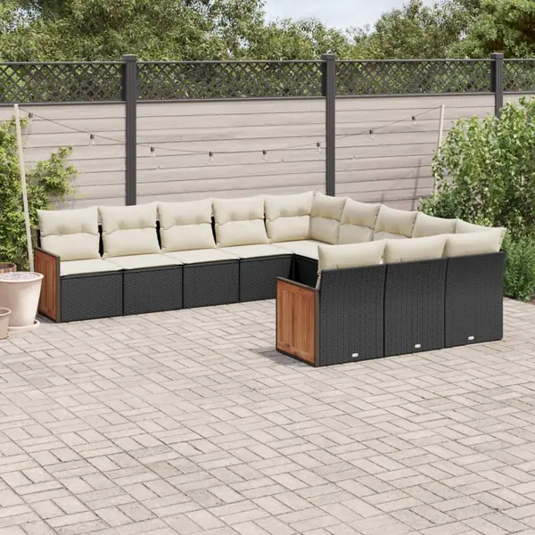 Gossi set canapele de gradina cu perne, 11 piese, negru, poliratan