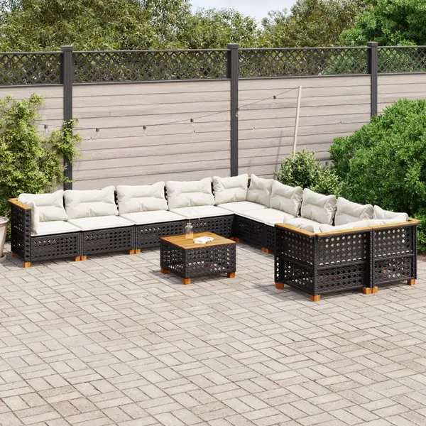 Gossi set canapele de gradina cu perne, 11 piese, negru, poliratan