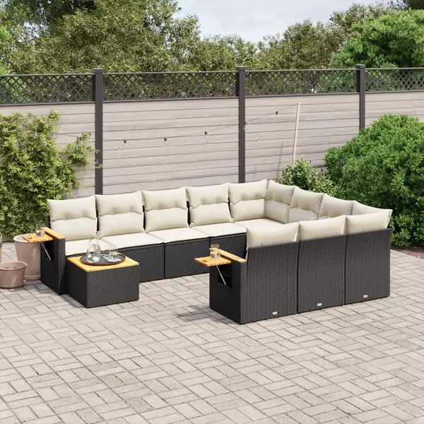 Gossi set canapele de gradina cu perne, 11 piese, negru, poliratan