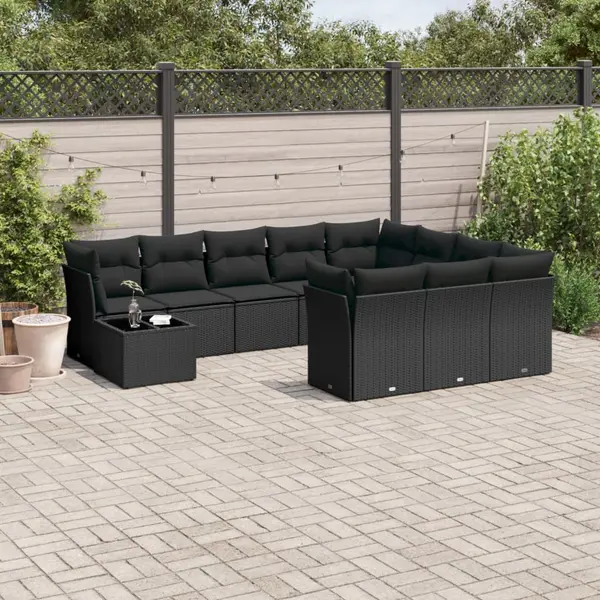 Gossi set canapele de gradina cu perne, 11 piese, negru, poliratan