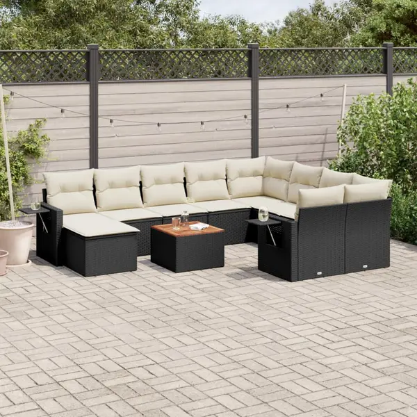 Gossi set canapele de gradina cu perne, 11 piese, negru, poliratan