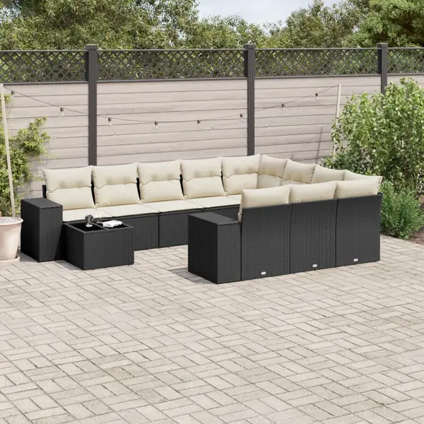 Gossi set canapele de gradina cu perne, 11 piese, negru, poliratan