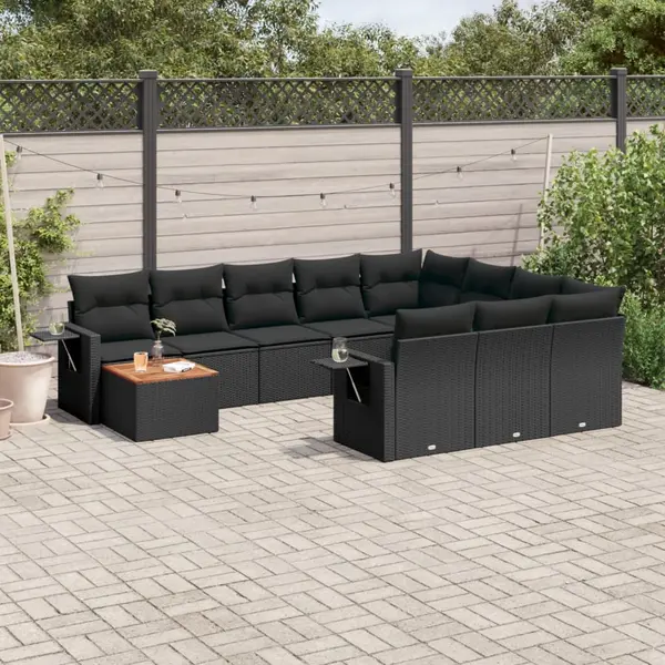 Gossi set canapele de gradina cu perne, 11 piese, negru, poliratan