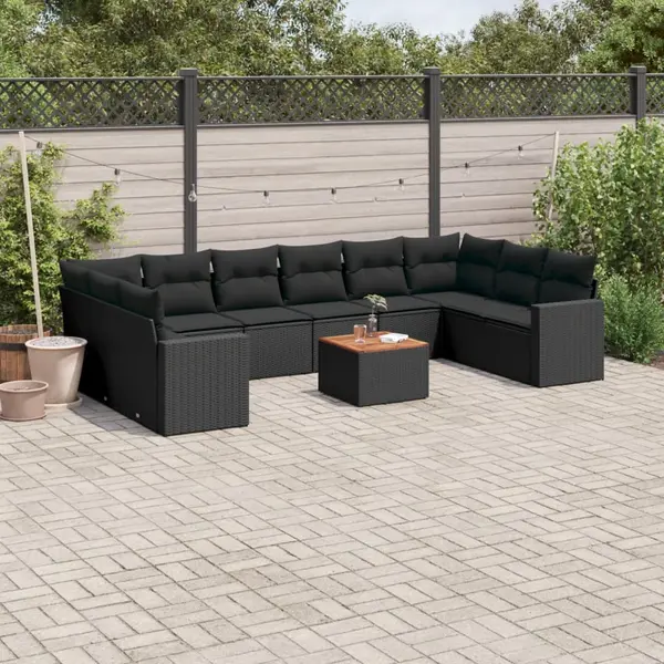 Gossi set canapele de gradina cu perne, 11 piese, negru, poliratan