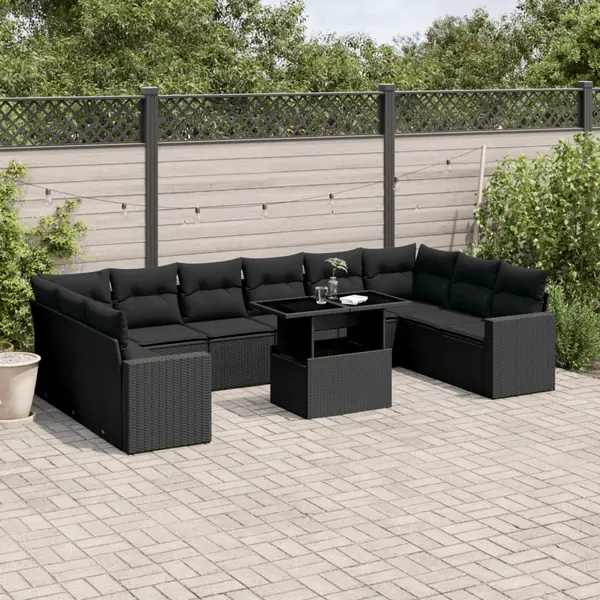Gossi set canapele de gradina cu perne, 11 piese, negru, poliratan